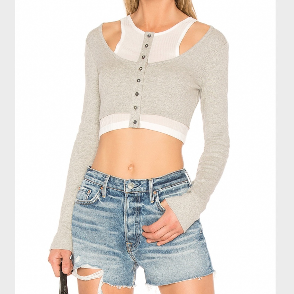 Grey and white 2 in 1 cropped tee